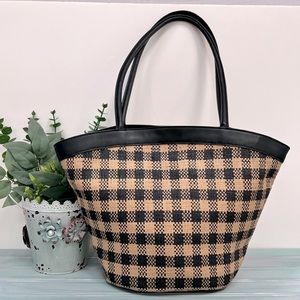 Madewell Market Check Woven Straw And Leather Basket Tote NWOT